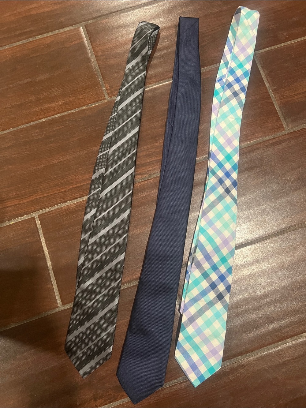 The Children's Place Boys Tie Trio - Gray, Navy & Mint Plaid